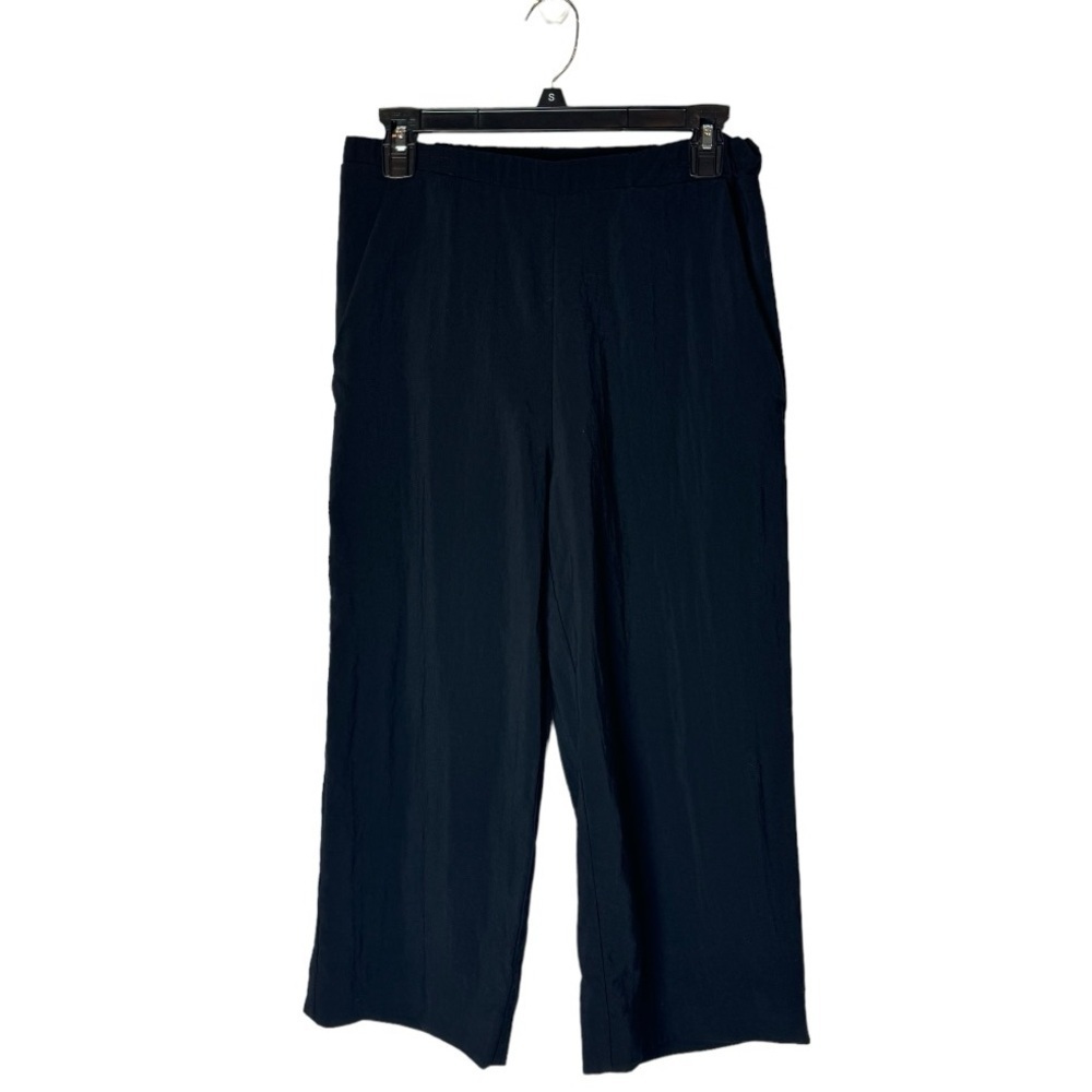 Maje Pants Women‎ Small Black Lightweight Elastic Waist Wide Leg Cropped Trouser